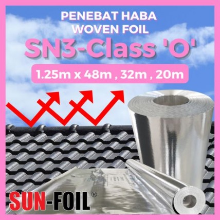 SUN-FOIL SN3 CLASS O FIRE RETARDANT WOVEN FOIL 1.25M X 48M - SN-3-CLASS O