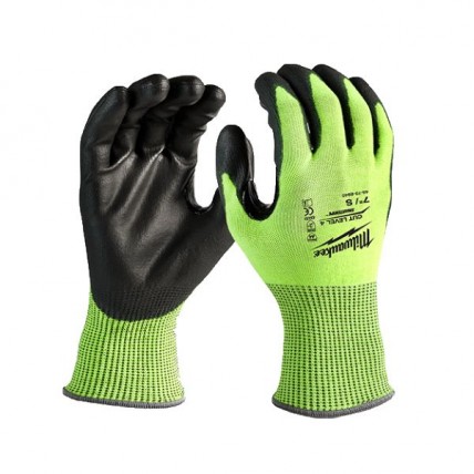 MILWAUKEE HIGH VISIBILITY CUT LEVEL 4 POLYURETHANE DIPPED GLOVE (M) - 8941