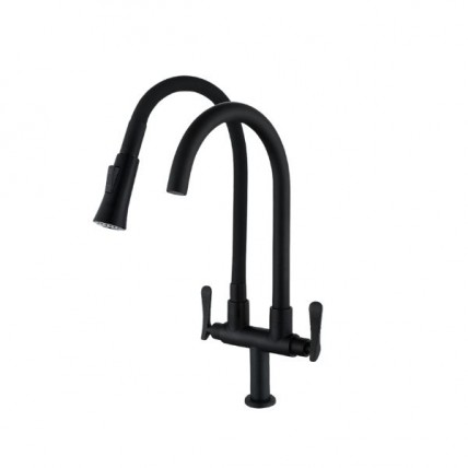 SORENTO PILLAR MOUNTED FLEXIBLE HEAD KITCHEN TAP S/S 304 (DOUBLE) BLACK - SRTKT1869SS-BL