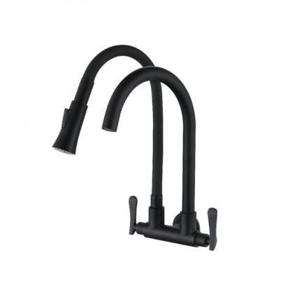 SORENTO PILLAR MOUNTED FLEXIBLE HEAD KITCHEN TAP S/S 304 (DOUBLE) BLACK - SRTKT1870SS-BL