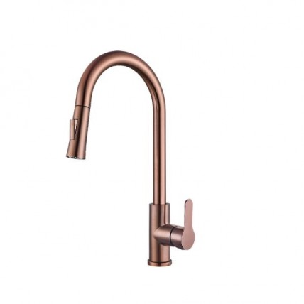 SORENTO PILLAR MOUNTED KITCHEN MIXER TAP W PULL OUT SHOWER FULL ROSE GOLD - SRTKT71SS-FRG