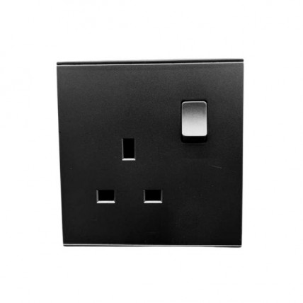 RETOUCH ELEGANCE 13A FLAT PIN DOUBLE POLE SWITCH SOCKET W/O NEON BLACK - E0813B