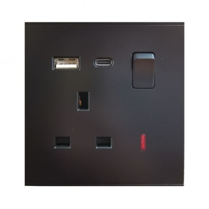 RETOUCH ELEGANCE 13A MULTIPLE SWITCH SOCKET BLACK C/W TYPE A+C PD USB OUTLET 20W-E08913AB