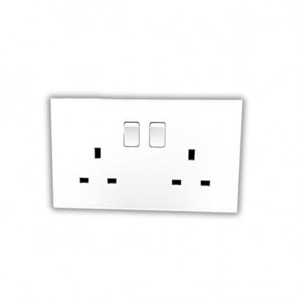 RETOUCH ELEGANCE 13A 2G DOUBLE POLE FLAT PIN SWITCH SOCKET WHITE W/O NEON-E08213W