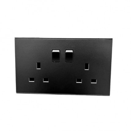 RETOUCH ELEGANCE 13A 2G DOUBLE POLE FLAT PIN SWITCH SOCKET BLACK W/O NEON-E08213B