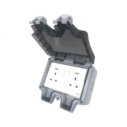 RETOUCH WEATHERPROOF 2G COVER C/W 13A SWITCH SOCKET-IP66WT2G13A