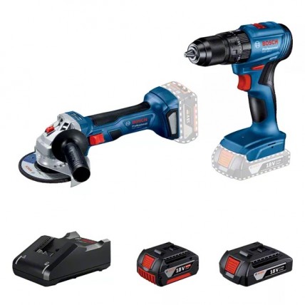 BOSCH ANGLE GRINDER + COMBI DRILL - GWS 180-LI + GSB 185-LI