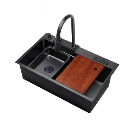 SANIWARE SINGLE BOWL KITCHEN SINK (NANO BLACK) - SKS-220-7545-BKWF