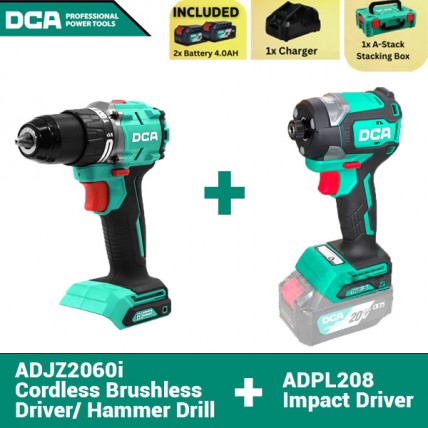 DCA CORDLESS COMBO KIT - ADKIT26 (ADJZ2060I + ADPL208) C/W 2 BATTERY 20V & CHARGER