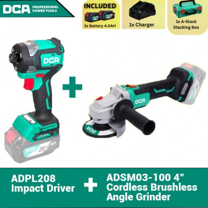 DCA CORDLESS COMBO KIT - ADKIT26 (ADPL208 + ADSM03-100) C/W 2 BATTERY 20V & CHARGER