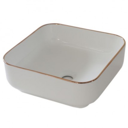 BLN CERAMIC ART BASIN SQUARE WITH GOLD LINE WH BLN_2502GL_WH