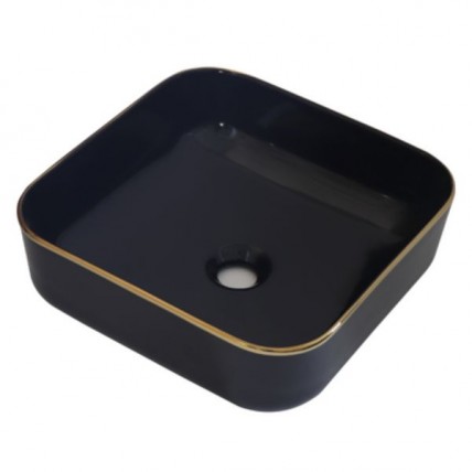 BLN CERAMIC ART BASIN SQUARE WITH GOLD LINE BK BLN_2503GL_BK