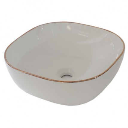 BLN CERAMIC ART BASIN SQUARE WITH GOLD LINE WH BLN_2505GL_WH