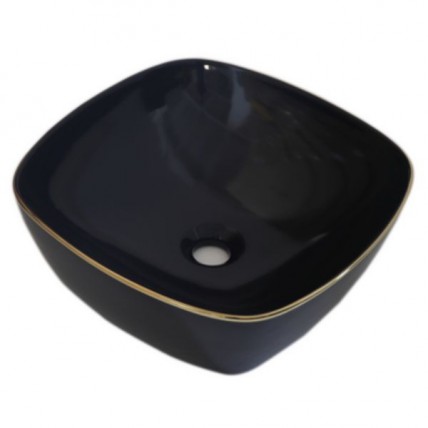 BLN CERAMIC ART BASIN SQUARE WITH GOLD LINE BK BLN_2506GL_BK