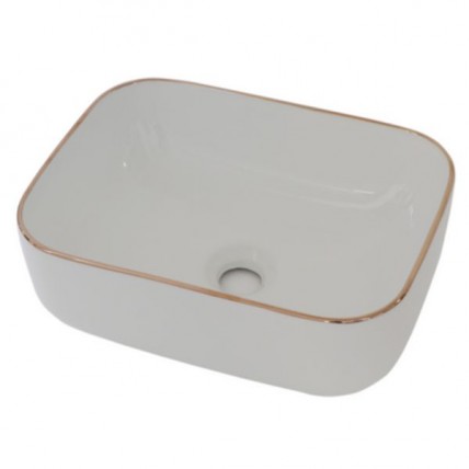 BLN CERAMIC ART BASIN RECTANGULAR WITH GOLD LINE WH BLN_2602GL_WH