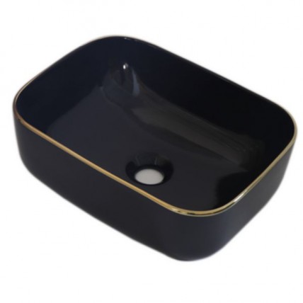 BLN CERAMIC ART BASIN RECTANGULAR WITH GOLD LINE BK BLN_2603GL_BK