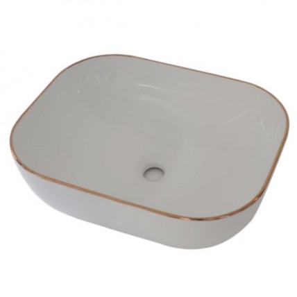 BLN CERAMIC ART BASIN RECTANGULAR WITH GOLD LINE WH BLN_2605GL_WH