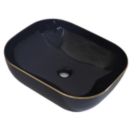 BLN CERAMIC ART BASIN RECTANGULAR WITH GOLD LINE BK BLN_2606GL_BK