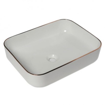 BLN CERAMIC ART BASIN RECTANGULAR WITH GOLD LINE WH BLN_2611GL_WH