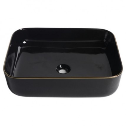 BLN CERAMIC ART BASIN RECTANGULAR WITH GOLD LINE BK BLN_2612GL_BK