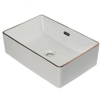 BLN CERAMIC ART BASIN RECTANGULAR WITH GOLD LINE WH BLN_2702GL_WH