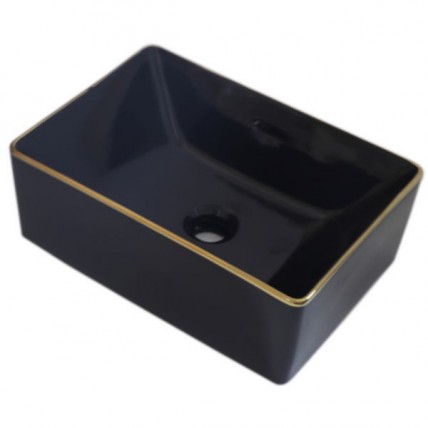 BLN CERAMIC ART BASIN RECTANGULAR WITH GOLD LINE BK BLN_2703GL_BK