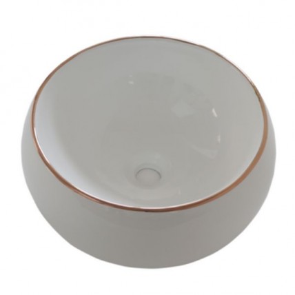 BLN CERAMIC ART BASIN ROUND WITH GOLD LINE WH BLN_2802GL_WH