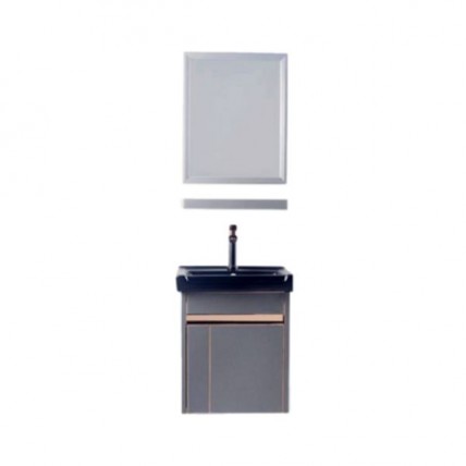 BLN CERAMIC BASIN BK WITH SS CABINET BK 600 C/W AL MIRROR SET BLN_2051BK_SET