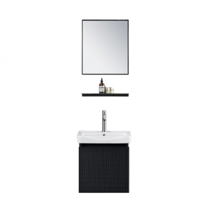 DKC CERAMIC BASIN CABINET 43X36CM EMBOSSED BK CW MIR FRM WITH SHELF SET DBC_21303BK_AL