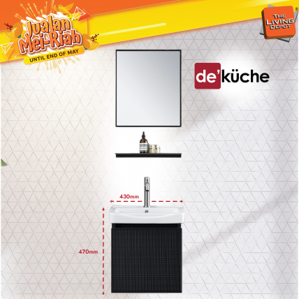 DKC CERAMIC BASIN CABINET 43X36CM EMBOSSED BK CW MIR FRM WITH SHELF SET DBC_21303BK_AL