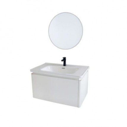 BLN CERAMIC BASIN CABINET 80X46CM SS WH CW MIR ALUM FRM SET BBC_8001SWH_SET