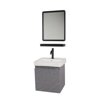 BELLANO CERAMIC BASIN CABINET 43X36CM SS MBL GY CW MIR WITH SHELF SET BBC_4001MGY_SET