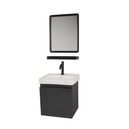 BELLANO CERAMIC BASIN CABINET 43X36CM SS EMB BK CW MIR WITH SHELF SET BBC_4002EBK_SET