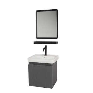 BELLANO CERAMIC BASIN CABINET 43X36CM SS EMB GY CW MIR WITH SHELF SET BBC_4003EGY_SET