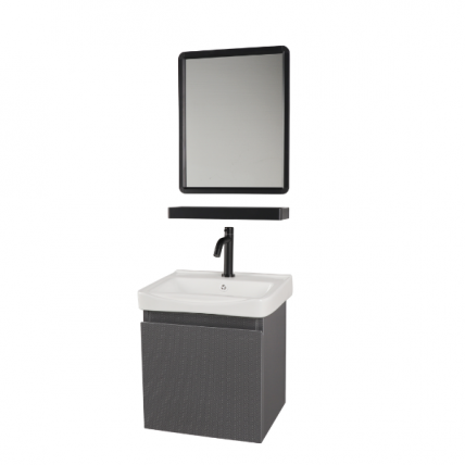 BELLANO CERAMIC BASIN CABINET 43X36CM SS EMB GY CW MIR WITH SHELF SET BBC_4003EGY_SET