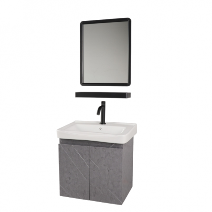 BELLANO CERAMIC BASIN CABINET 48.5X36CM SS MBL GY CW MIR WITH SHELF SET BBC_5001MGY_SET