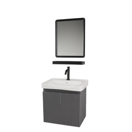 BELLANO CERAMIC BASIN CABINET48.5X36CM SS EMB GY CW MIR WITH SHELF SET BBC_5003EGY_SET