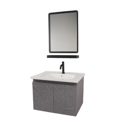 BELLANO CERAMIC BASIN CABINET 60 X47.5CM SS MBL GY CW MIR WITH SHELF SET BBC_6002MGY_SET