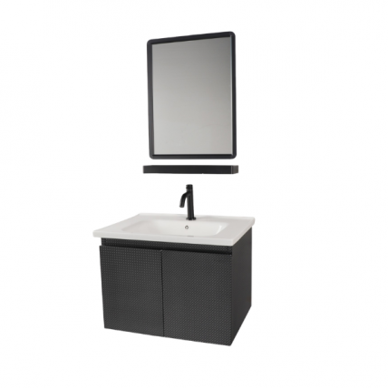 BELLANO CERAMIC BASIN CABINET 60 X47.5CM SS EMB BK CW MIR WITH SHELF SET BBC_6003EBK_SET