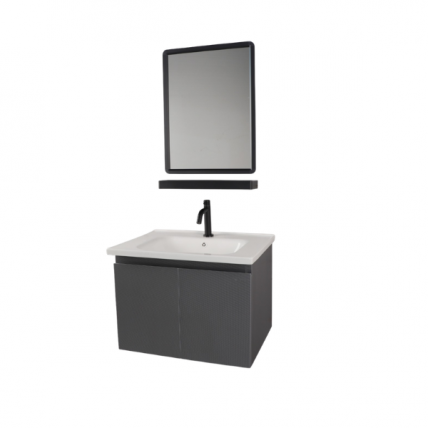 BELLANO CERAMIC BASIN CABINET 60 X47.5CM SS EMB GY CW MIR WITH SHELF SET BBC_6004EGY_SET