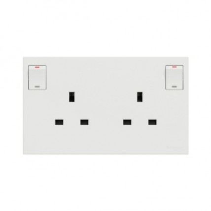 SCHNEIDER AVATARON C WHITE 13A 2 GANG SWITCH SOCKET-E87T25_WE_G11