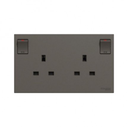 SCHNEIDER AVATARON C D.GREY 13A 2 GANG SWITCH SOCKET-E87T25_DG_G11