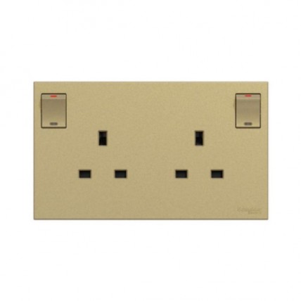 SCHNEIDER AVATARON C W.GOLD13A 2 GANG SWITCH SOCKET-E87T25_WG_G11