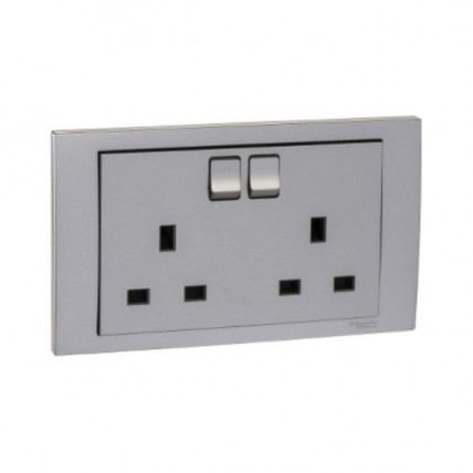 SCHNEIDER C-VIVACE A.SILVER 13AMP 2 GANG SWITCH SOCKET - KB25-AS