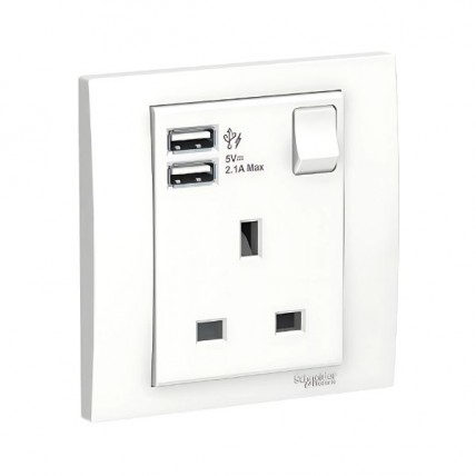 SCHNEIDER C-VIVACE 13A 1GANG SW SOCKET WITH 2.1A USB - KB15USB_WE_G11